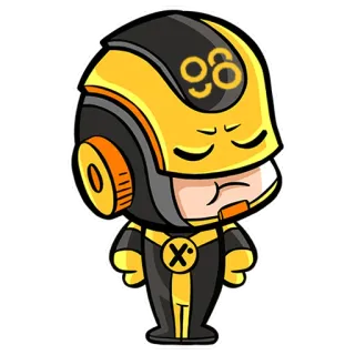 😤 0a6a13ef 漫画, キャラクター, ステッカー, ヘルメット, 未来, 黄色, 黒 telegram sticker