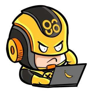 🤨 3cdfc983 漫画, ステッカー, キャラクター, コンピューター, 黄色, バナナ, ヘルメット telegram sticker