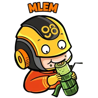🍚 69472eb6 MLEM 漫画, ヘルメット, 飲み物, かわいい, キャラクター, イラスト telegram sticker