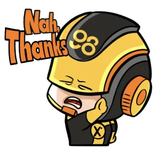 😒 cc4bb8f3 Nah, Thanks 漫画, ヘルメット, キャラクター, いいえ, ありがとう telegram sticker