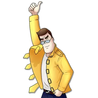 😉 89013c4d cartoon, man, thumbs up, yellow jacket, glasses telegram sticker