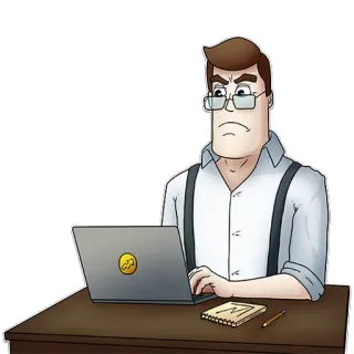 😒 a38f809c man, desk, computer, glasses, office, cartoon telegram sticker