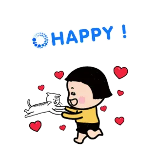 💕 397699c2 HAPPY! 快乐, 卡通, 猫, 儿童, 爱心 telegram sticker