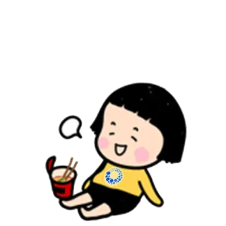 😑 42aa8989 卡通, 女孩, 拉面, 坐着, 面条, 快乐 telegram sticker