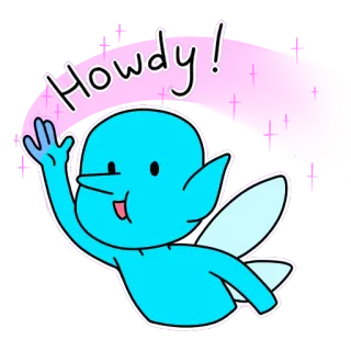🖖 55086316 Howdy! 인사, 귀여운, 만화, 파란색, 요정, 안녕, 손 흔들기 telegram sticker