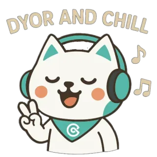 🎵 42023fc8 DYOR AND CHILL Katze, Friedenszeichen, Kopfhörer, Musik, Chill, DYOR, Entspannen, Cartoon telegram sticker