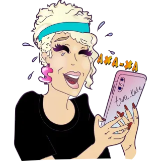 😂 53e53981 AXA-XA two_Kate vrouw, cartoon, lachen, telefoon, blij telegram sticker