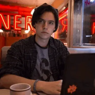 ☁ b2353214 Jughead Jones Riverdale ジャグヘッド, リバーデイル, コール・スプラウス, ティーン向けドラマ, ダイナー, 帽子, 憂鬱 telegram sticker
