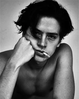 🖇 2bdb3454 Cole Sprouse Коул Спроус, актер, портрет, черно-белый, знаменитость, мужчина, сигарета whatsapp sticker