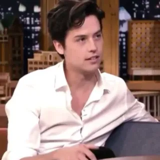 ❄️ f21ac3bf Cole Sprouse pessoa, ator, retrato, camisa branca, homem, programa de tv telegram sticker