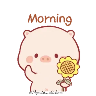 🌻 92ca6524 Morning cochon, tournesol, bonjour, dessin animé, mignon, salutation whatsapp sticker