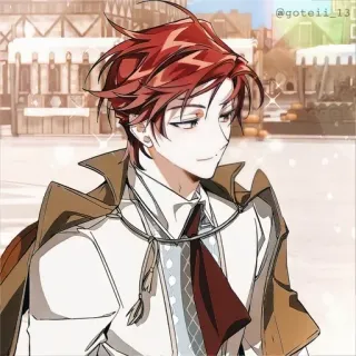 🍷 385f8686 @goteiii_13 anime, manga, red hair, coat, character, illustration whatsapp sticker