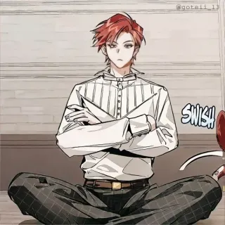 🍷 91a96561 SWISH anime, manga, character, male, sitting, crossed arms whatsapp sticker