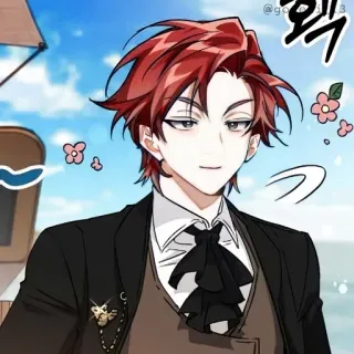 🍷 967a7e31 @god_3 man, red hair, suit, anime, cartoon whatsapp sticker