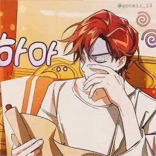 🍷 a591be6d 하아 anime, exhausted, tired, red hair whatsapp sticker