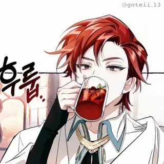 🍷 c67f606e 흐릅 red hair, man, drinking, anime, manga whatsapp sticker