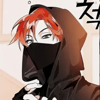 🍷 e9d0db35 anime, hoodie, red hair, mask, character whatsapp sticker