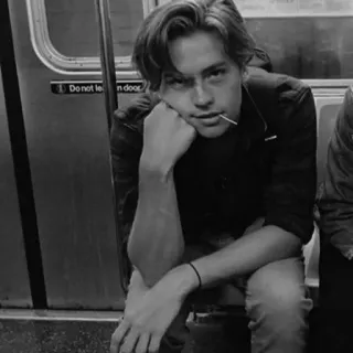🗽 21217e45 Cole Sprouse persona, attore, uomo, celebrità, ritratto, bianco e nero telegram sticker