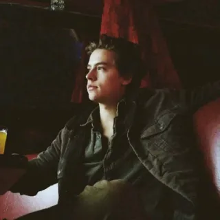 🍁 4cd4188a Cole Sprouse ผู้ชาย, นักแสดง, คนดัง, คน, นั่ง, เครื่องดื่ม telegram sticker