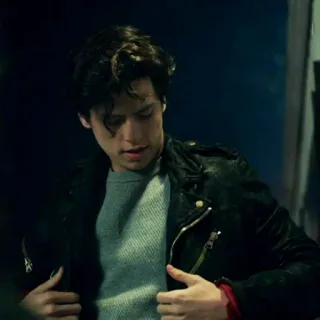 🍁 74f321e9 ผู้ชาย, เสื้อหนัง, เสื้อสเวตเตอร์, ภาพเหมือน, ในร่ม telegram sticker