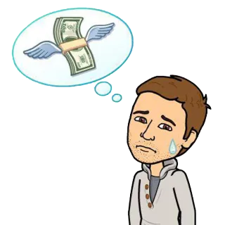 😣 afe27656 dinheiro, triste, pensando, sonhando, dinheiro voando telegram sticker