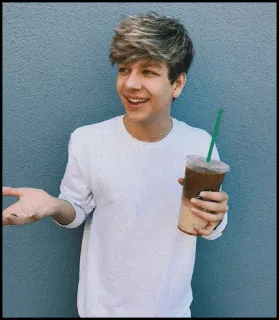 ☁️ a82994f3 giovane uomo, caffè, ritratto, maglione bianco, casual, sorridente telegram sticker