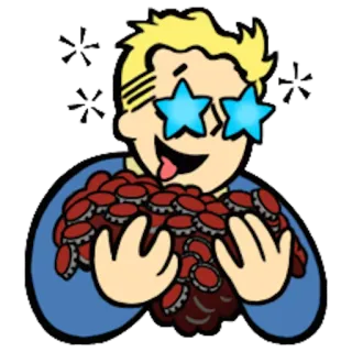 👆 5652e19e Vault Boy Fallout Fallout, Vault Boy, วิดีโอเกม, ฝาขวด, ตัวละคร telegram sticker