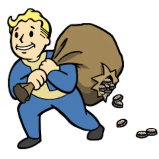 👆 bfd38df3 Vault Boy Fallout Fallout, Vault Boy, ของรางวัล, ฝาขวด, วิดีโอเกม, การ์ตูน telegram sticker