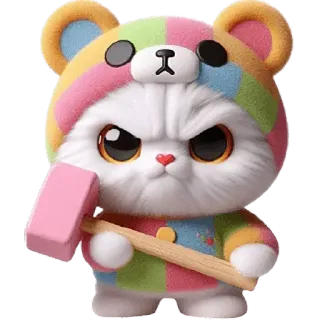 😡 15395e83 gato, bravo, martelo, desenho animado, animal, fofo, violento whatsapp sticker