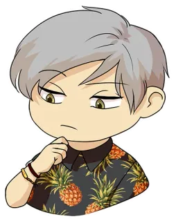 🤔 8d0d457c อนิเมะ, การ์ตูน, เสื้อลายสับปะรด, จิบิ, ผมหงอก, คาวาอิ whatsapp sticker