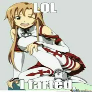 🙃 e4f3e998 Asuna Yuuki Sword Art Online LOL
I farted. อนิเมะ, ผู้หญิง, ตลก, มีม, ตด, 555 whatsapp sticker