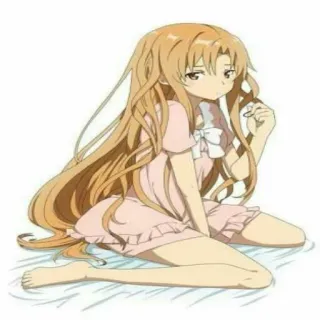 😏 f81a97d6 Asuna Yuuki Sword Art Online อนิเมะ, ผู้หญิง, นั่ง, ผมยาว, ผมบลอนด์, ห้องนอน whatsapp sticker