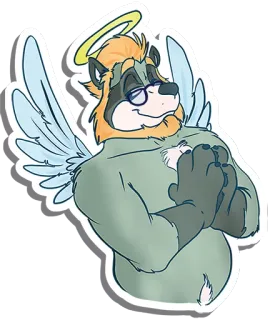 😇 0a953f4c cartoon, furry, animal, anthropomorphic, angel, wings, halo, glasses telegram sticker