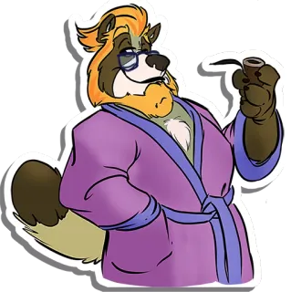 🤓 1f8bef15 animal, anthropomorphic, cartoon, pipe, robe, glasses telegram sticker
