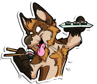 🍣 ce86c564 furry, sushi, food, dog, animal, chopsticks, cartoon, cute telegram sticker