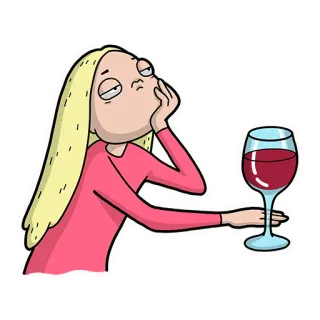 🍷 594499c1 女人, 葡萄酒, 玻璃杯, 卡通, 女孩, 饮用, 金发 telegram sticker