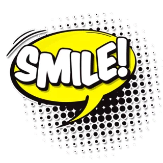 🙂 e88d842b SMILE! ยิ้ม, บอลลูนคำพูด, สีเหลือง, สีหน้า, มีความสุข, ป๊อปอาร์ต whatsapp sticker