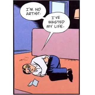 ⚠ 5d9e93a7 I'M NO ARTIST.
I'VE WASTED MY LIFE. BD, Triste, Artiste, Dépression, Dessin animé telegram sticker