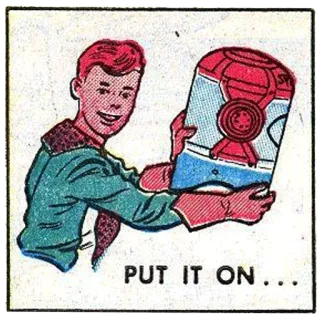 🐵 af53d5c3 PUT IT ON... rétro, vintage, bande dessinée, garçon, autocollant, dessin animé telegram sticker