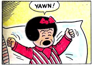 👐 fb426a7e YAWN! Dessin animé, Bâillement, Somnolent, Fille, BD, Lit, Matin, Fatigué telegram sticker