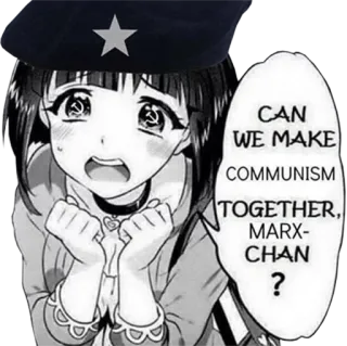 😢 35081545 CAN WE MAKE COMMUNISM TOGETHER, MARX-CHAN? comunismo, anime, política, meme telegram sticker