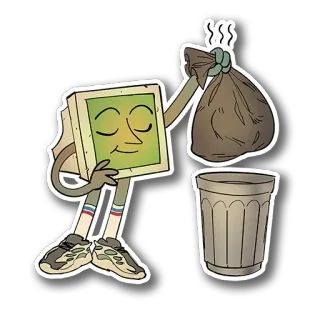 🗑 03bcfed8 ordinateur, poubelle, déchets, dessin animé, personnage, animation, recyclage, gaspillage whatsapp sticker