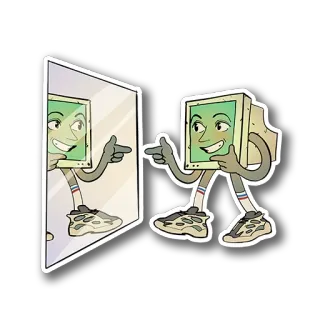 😎 07fb628c ordinateur, reflet, pointage, dessin animé, miroir, personnage, rétro, vintage whatsapp sticker