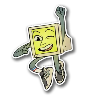 😉 4bcc1871 ordinateur, écran, dessin animé, rétro, technologie, mascotte, clin d'oeil whatsapp sticker