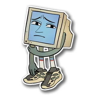 😒 8bc9d468 ordinateur, triste, personnage, dessin animé, rétro, technologie whatsapp sticker