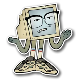 🤓 decd6f0a dessin animé, ordinateur, personnage, nerd, lunettes, chaussures, écran, drôle whatsapp sticker
