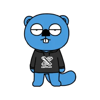 😒 7b266f21 CONFLUX 漫画, 青, ビーバー, キャラクター, Conflux, 動物, マスコット, クール telegram sticker