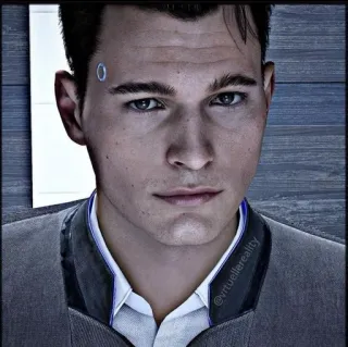 🌟 f79a1020 Connor Detroit: Become Human virtuellereality android, personaggio videogioco, realistico, triangolo blu, ritratto telegram sticker