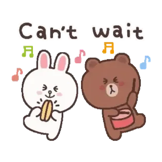🐻 e84058ee Can't wait thỏ, gấu, âm nhạc, dễ thương, vui vẻ, hoạt hình telegram sticker