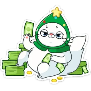 💵 e62ed09e кот, деньги, рождество, мультфильм, богатый, богатство, стикер telegram sticker